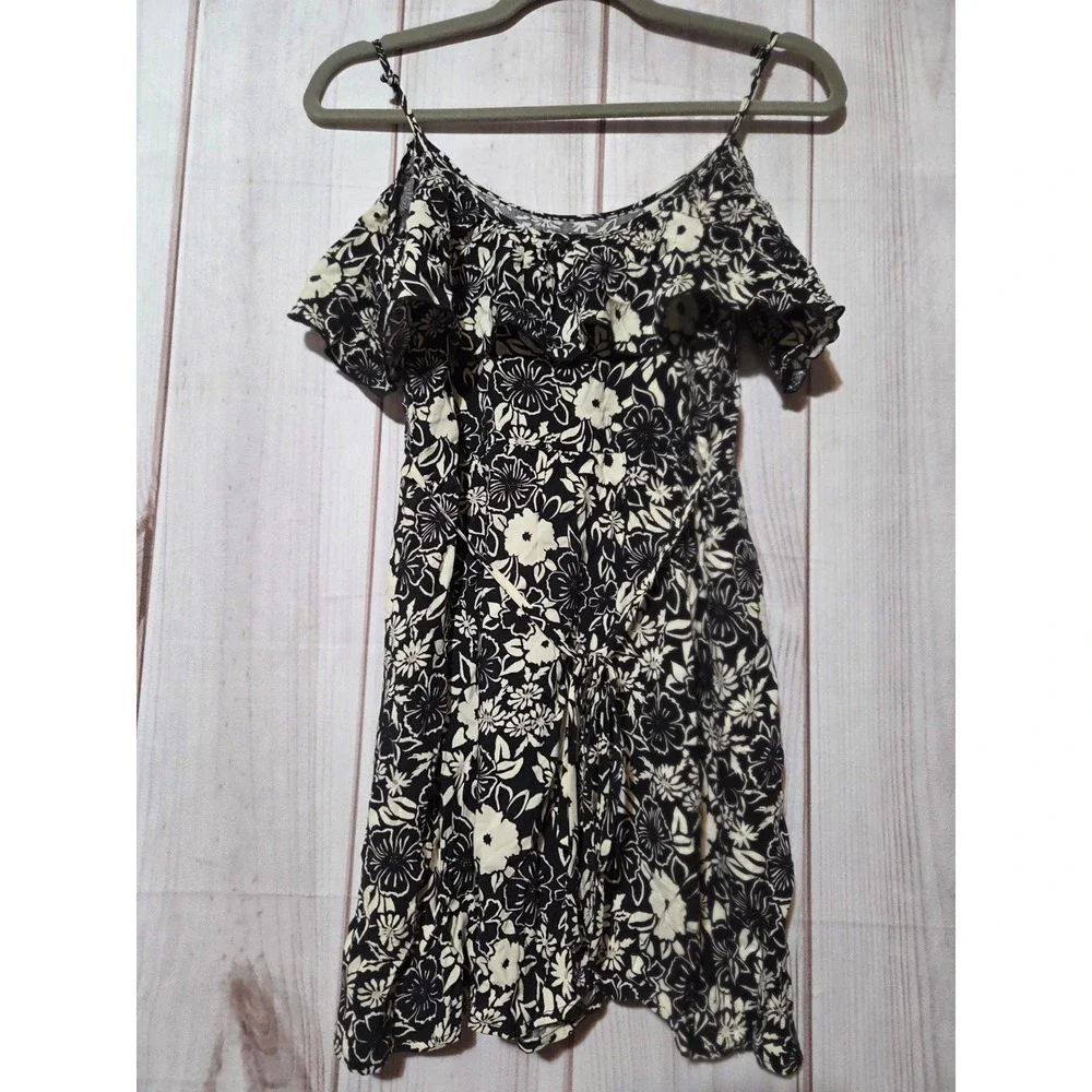 Hollister Black White Floral Ruffle Mini Dress XS Beach‎ Summer
